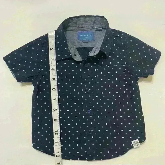 Perry Ellis Shirt Baby Boys Size 12M Navy Blue Button Up Short Sleeve Pocket - Picture 6 of 7